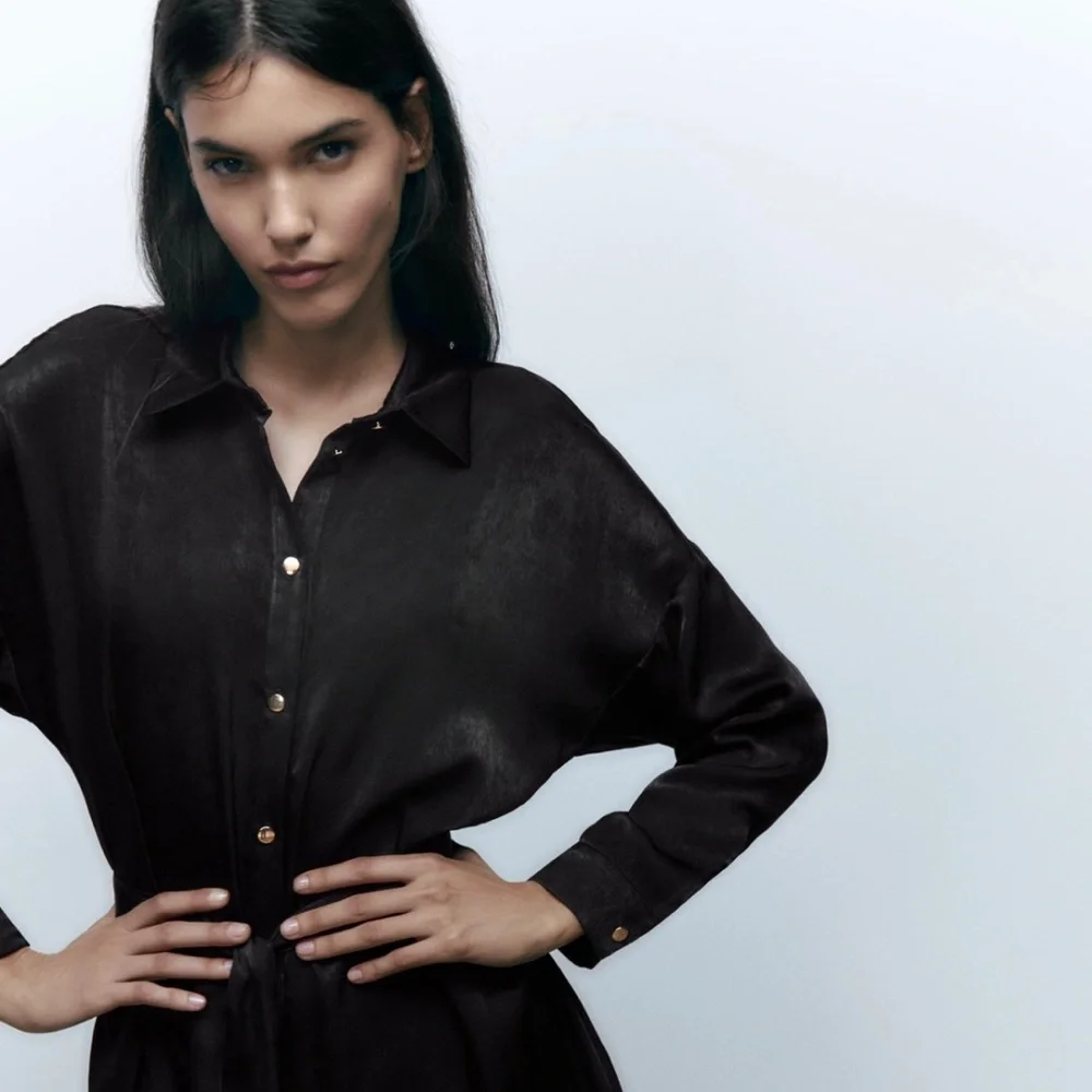 Zara Satin Shirt Dress - Picture 2 of 9